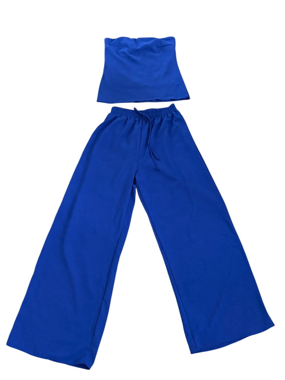 Royal Blue Strapless Top & Wide Leg Pants Set Size M Elegant Matching Set